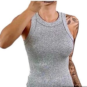 New ribbed High Round neck TANK TOP heather gray large